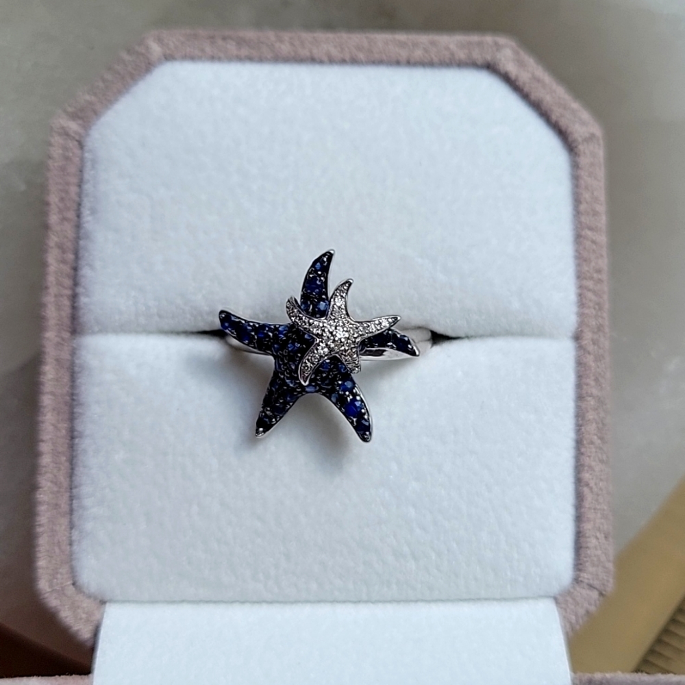 Blue Sapphire and Diamond Ring